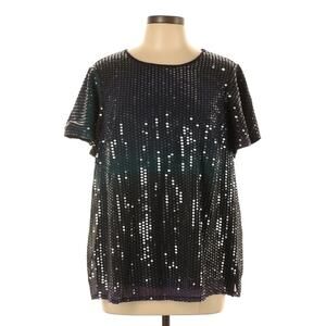 Lane Bryant Plus Black Blue Ombre Sequin Flutter Short Sleeve Tunic Top 10-12